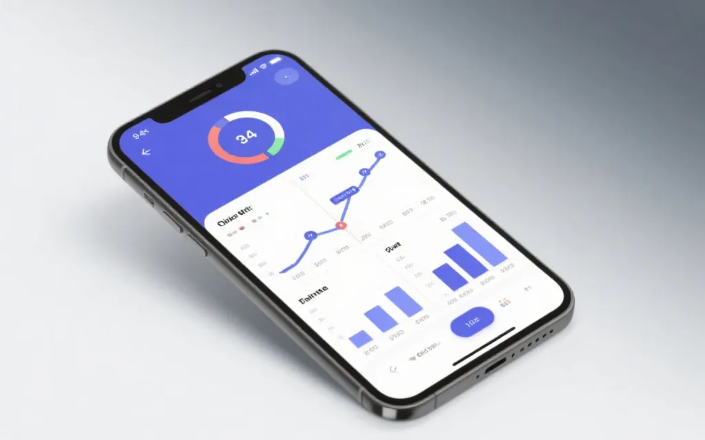 手机比分时间轴与赛后数据图表的对比视觉，干净现代的界面占位图